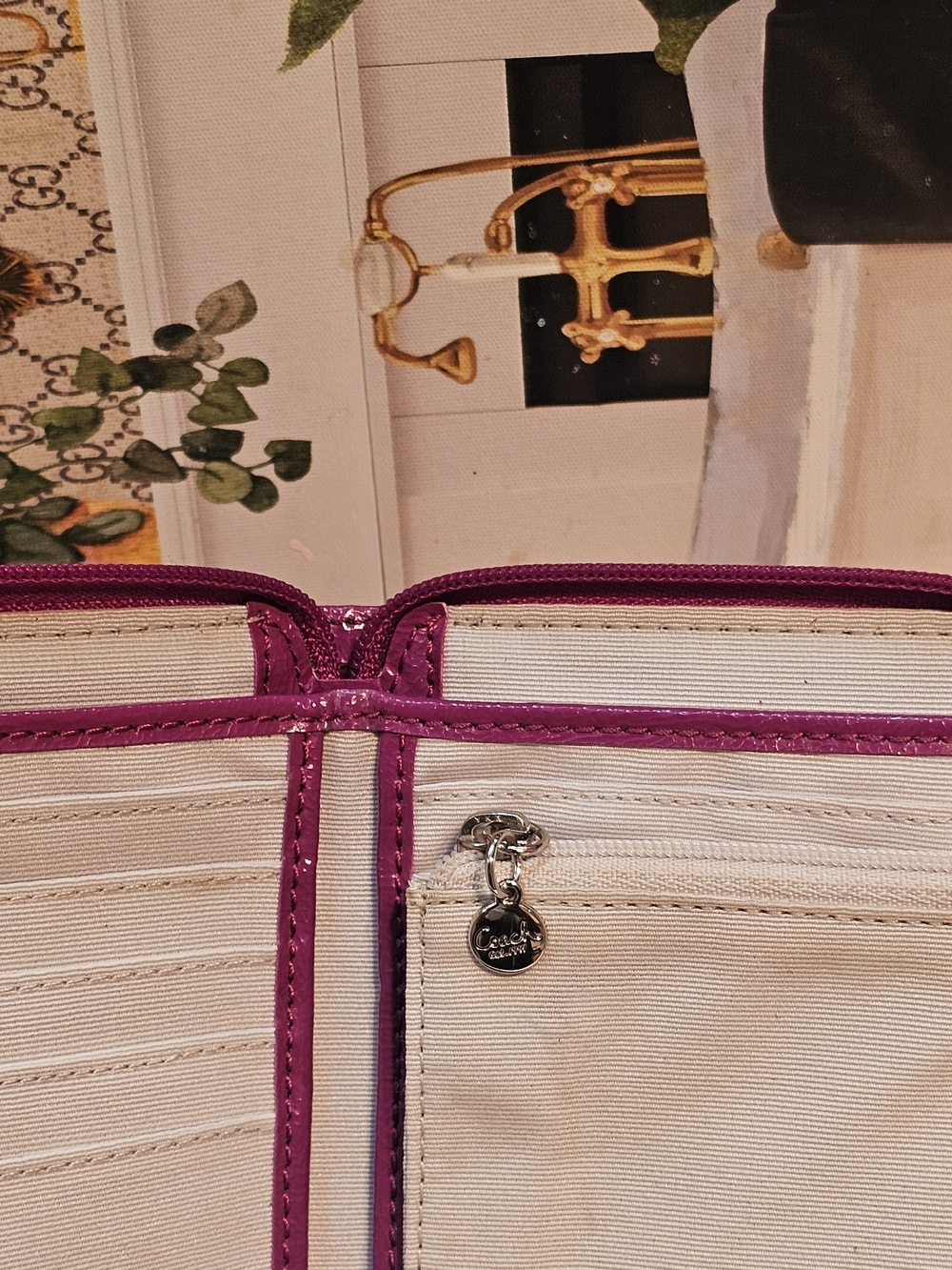 Coach Poppy Daisy Fuchsia Patient Leather Zip Wristlet - Picture 14 of 16